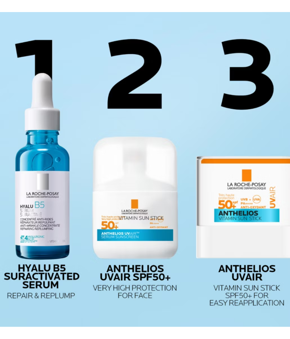 La Roche-Posay Anthelios UVAIR Vitamin Sun Stick SPF50+ product routine steps
