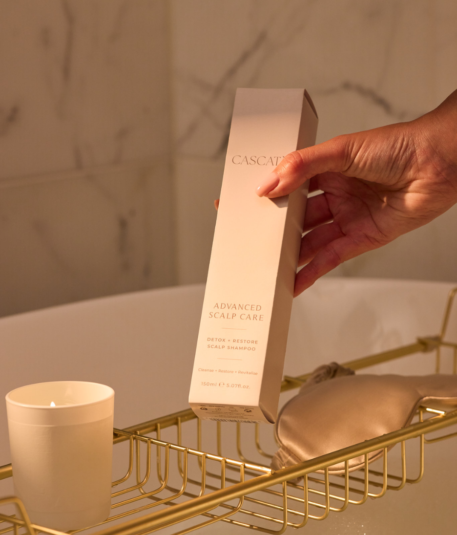 Cascata Detox + Restore Scalp Shampoo lifestyle product shot
