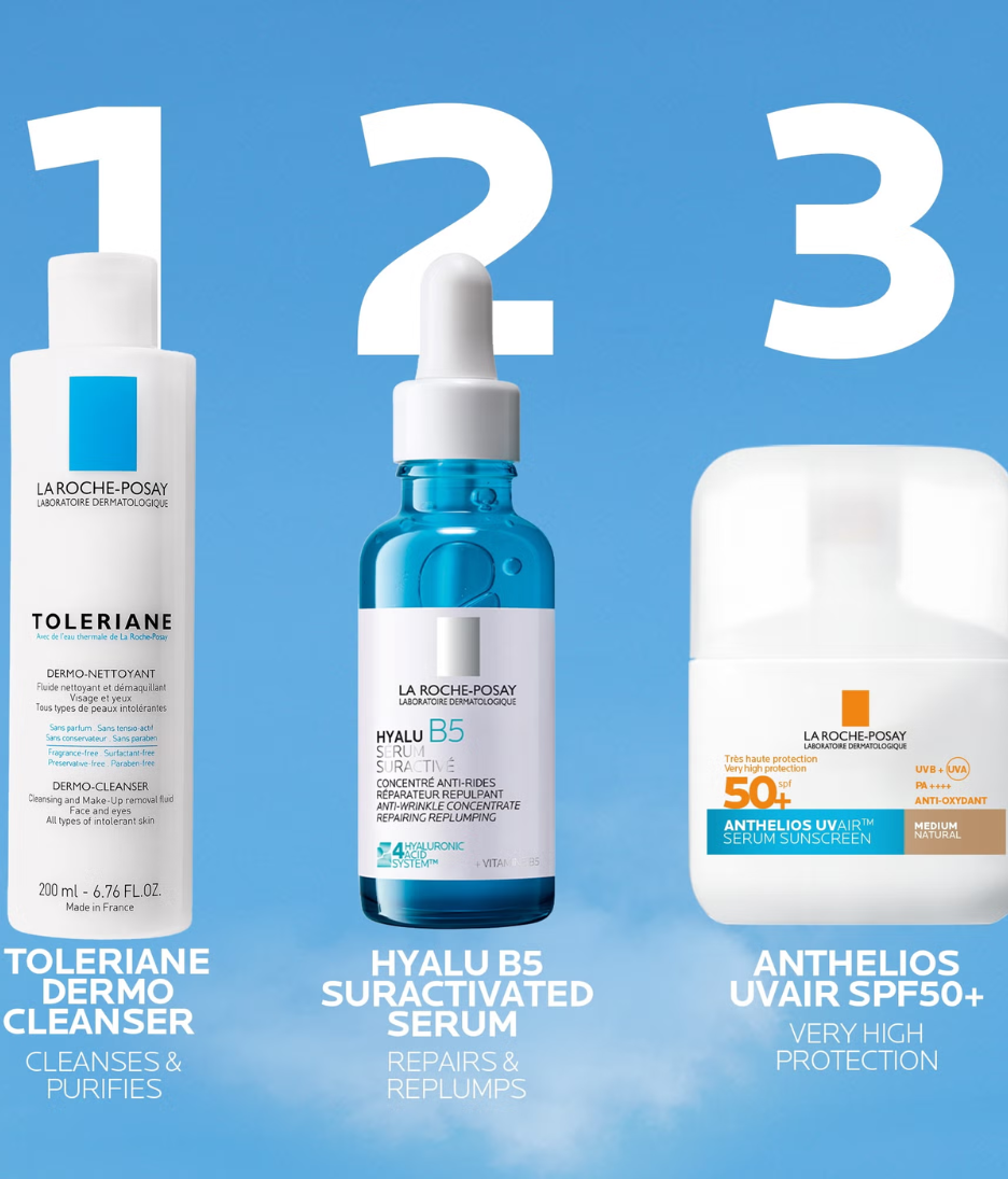 La Roche-Posay Anthelios UVAIR Serum Sunscreen SPF50+ Product routine steps