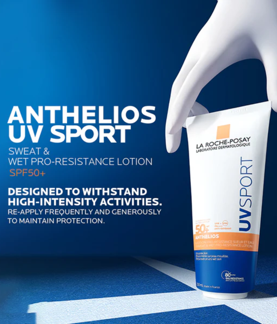 Anthelios UVSPORT Wet & Sweat Pro-Resistance Lotion SPF50+ benefits and how to apply