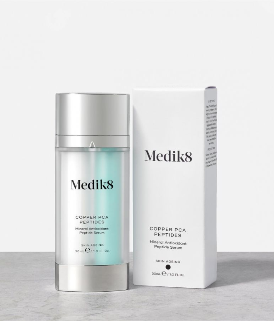 Medik8 scopper pca peptides and packaging on a light gray background